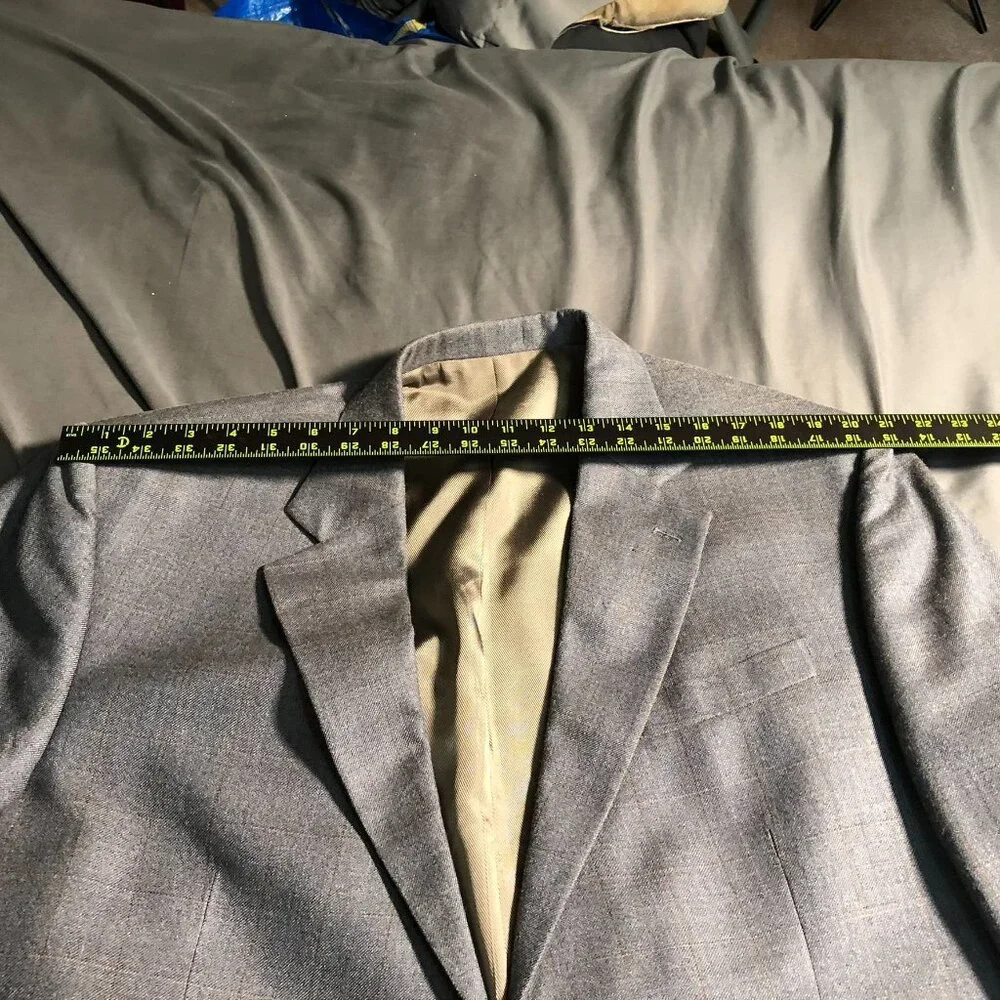 Oscar De La Renta Mens Blazer 46R Silk Wool Blend Gray Pinstripe